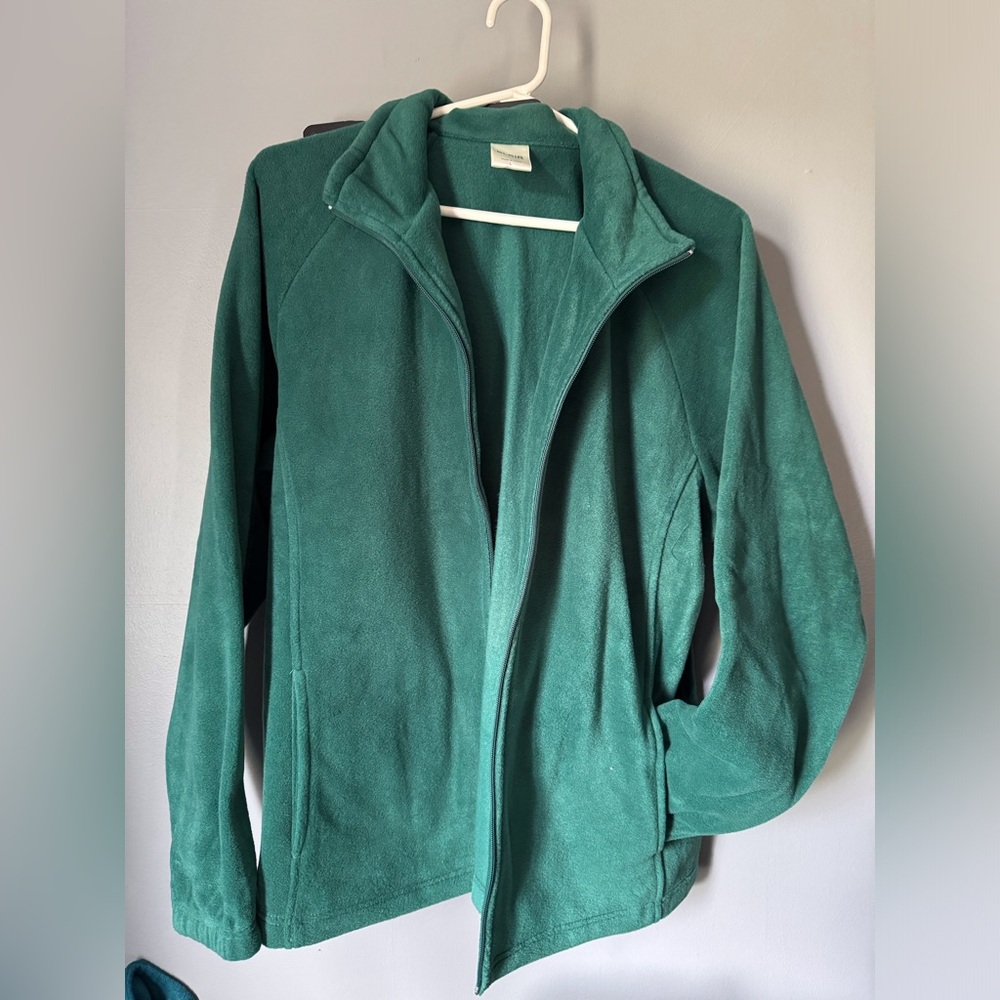 Women’s large, dark green fleece zip up.